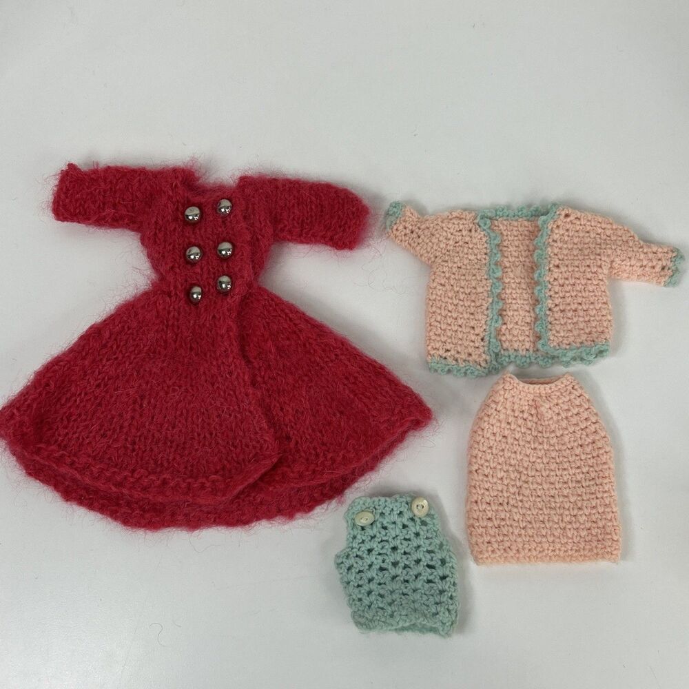 Barbie Crochet Clothes Lot Jacket Coat Flare Double Breasted Cardigan Skirt